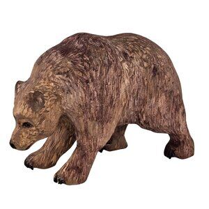 Hand-Carved Wooden Bear Figurine Decor Brown Grizzly Folk Art *FLAWS* Wildlife